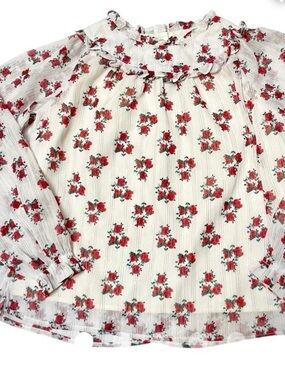 Janie and Jack White Blouse with Red Floral Ruffle Yoke